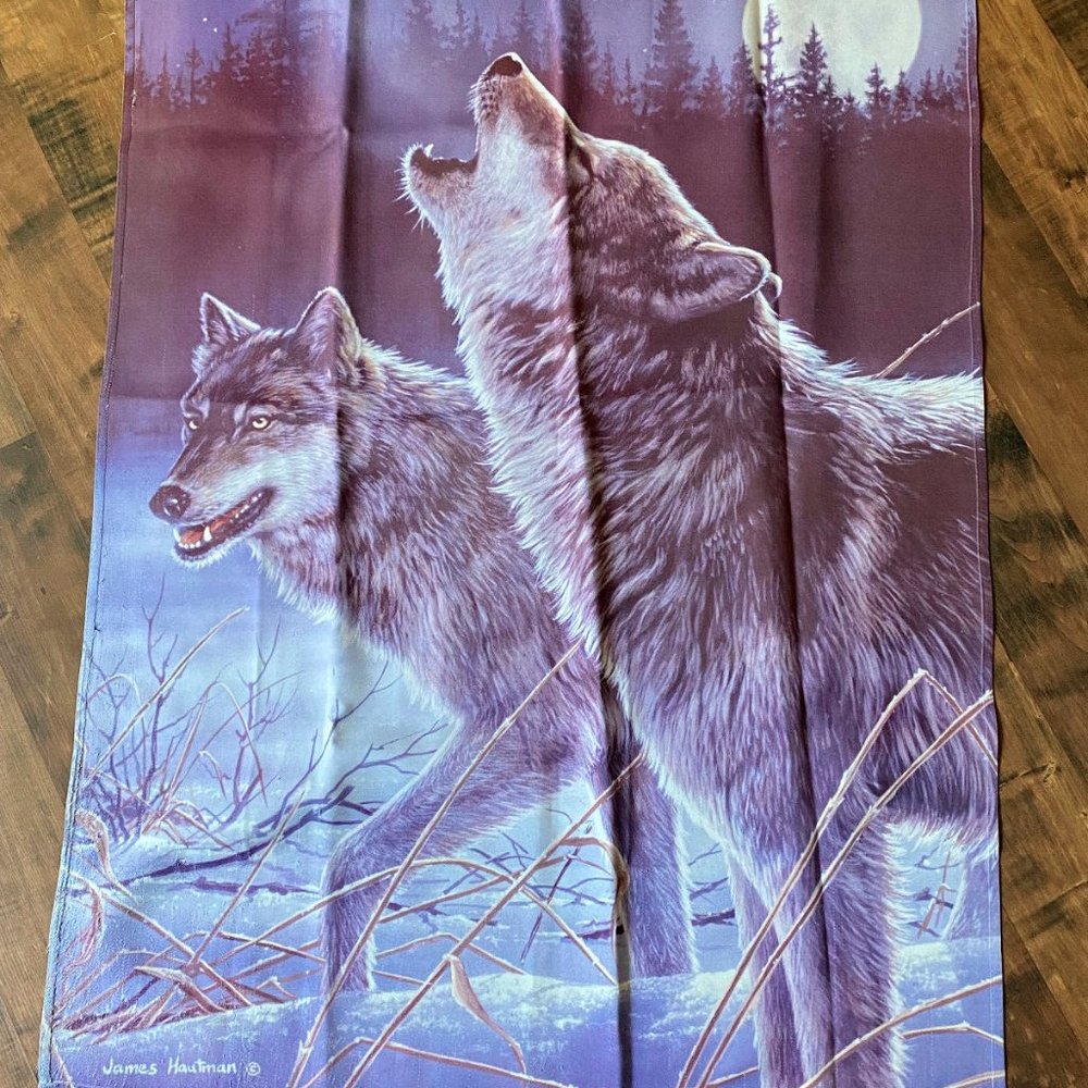 Howling Wolf Graphic Two-Sided Cloth Garden House Flag Signed 39.5" x 27"